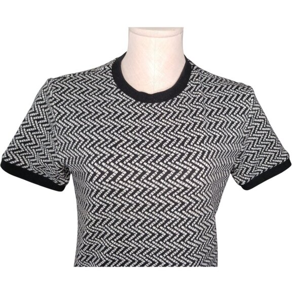 Forever 21 GoGo Mini Ringer TShirt Dress Black White Chevron Womens M Retro - Picture 9 of 11
